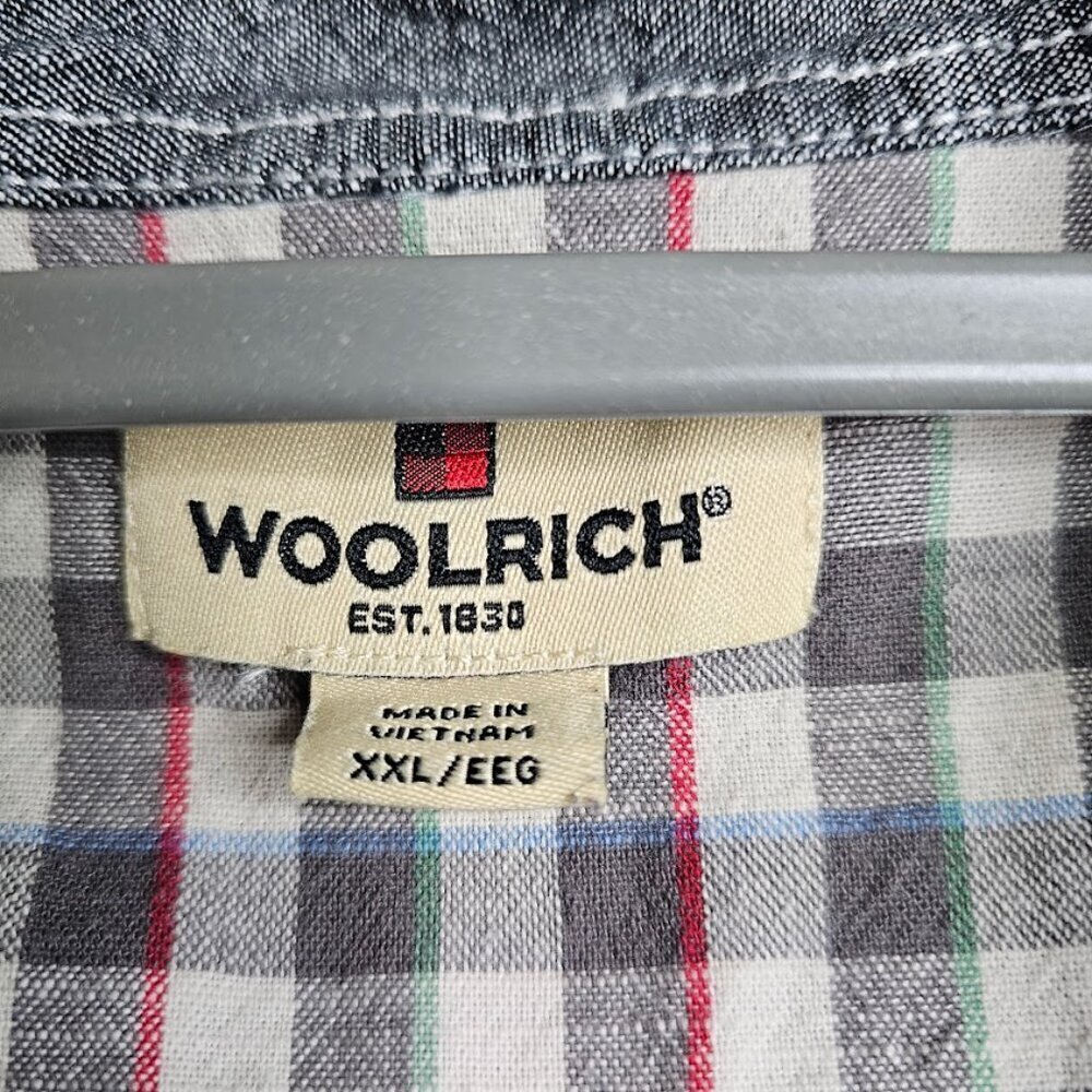 Men's WOOLRICH Button Up Down Shirt size XXL GRAY Cotton Chambray Short Sleeve - Picture 5 of 6